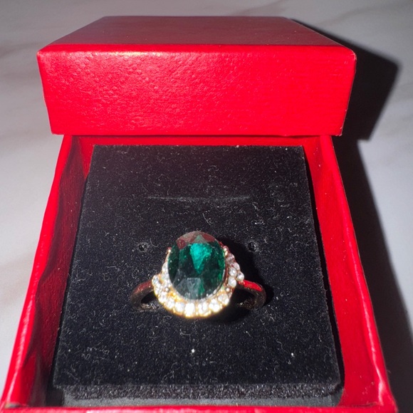 Elegant Green Gemstone Halo Ring (Size 8) - Used - Picture 2 of 3